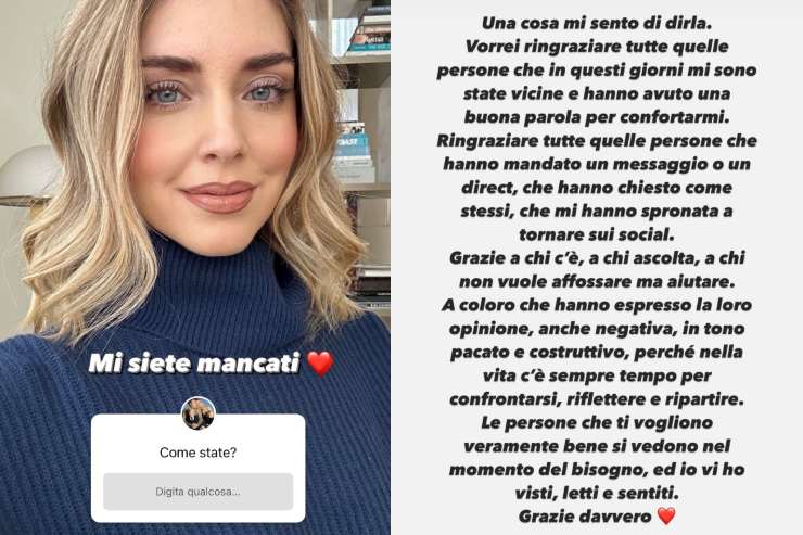 Chiara Ferragni e il messaggio per i followers